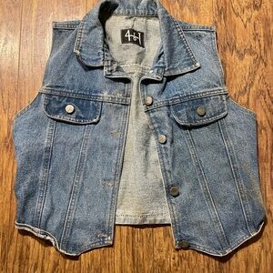 Vintage 90s cropped Denim Sleeveless Vest with virgin de Guadalupe on the back